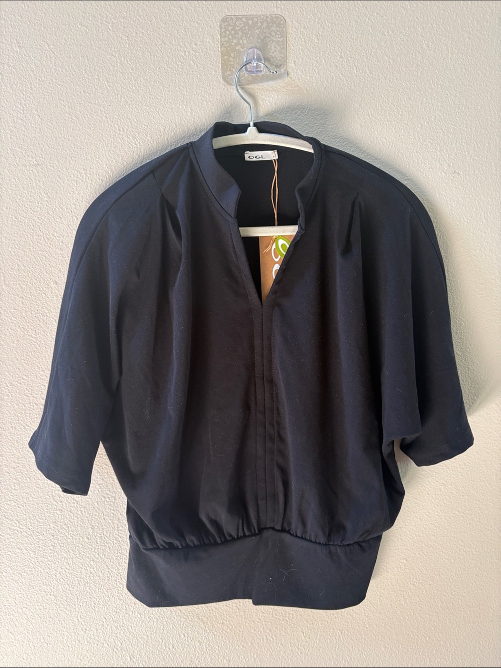 OGL Black Short-Sleeve Stand Collar Top NWT